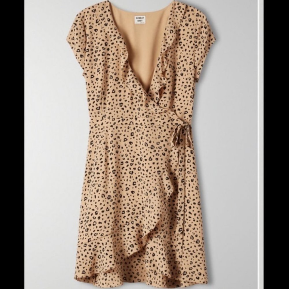 Great condition Aritzia leopard wrap mini dress size 4
